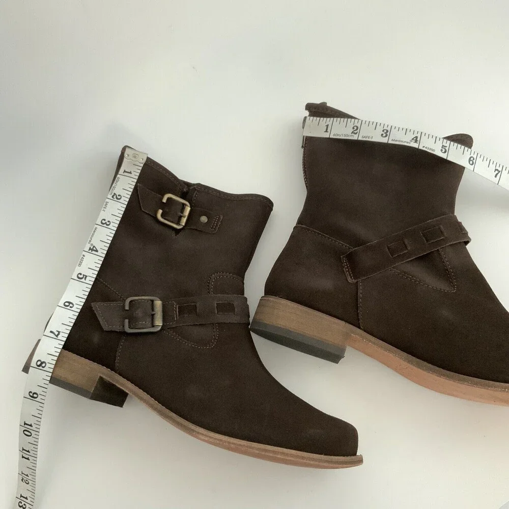 Fitzwell Leather Ankle Boots Brown Double Buckle Zip Back 10